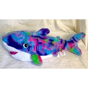 Fiesta Rainbow Sherbert Plush Shark Multi-Color Stuffed Animal Sparkle Eyes 18"